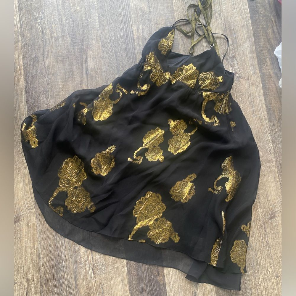 LeRock  gold lame floral dress #5